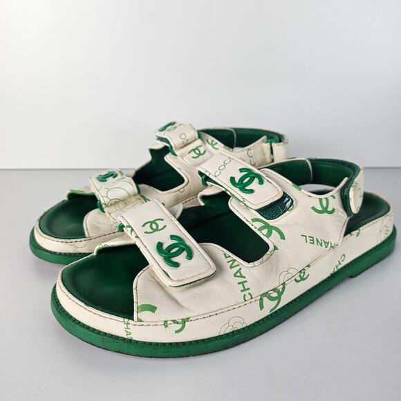 Chanel Green CC Dad Sandals US 8 / EU 38 - Picture 2 of 11